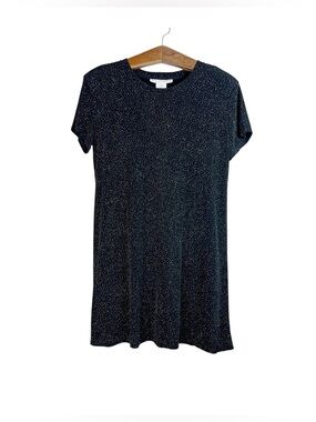 Jessica Holbrook Black Short Sleeve Glitter Sparkling Dress W/ Shoulder Pads